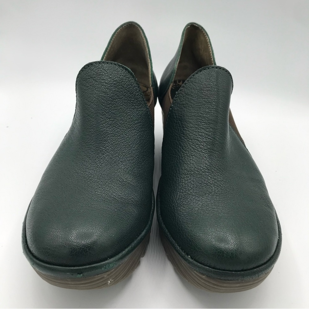 Fly London Shoes YUA Women's 39 US 8-8.5 Platform Wedges Green Leather Bootie - Picture 2 of 15
